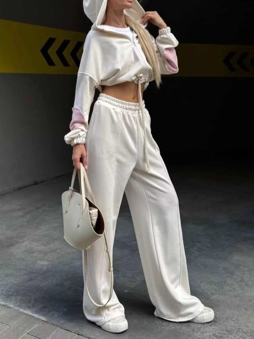 Zip Up Hoodie and Wide-Leg Pants Set