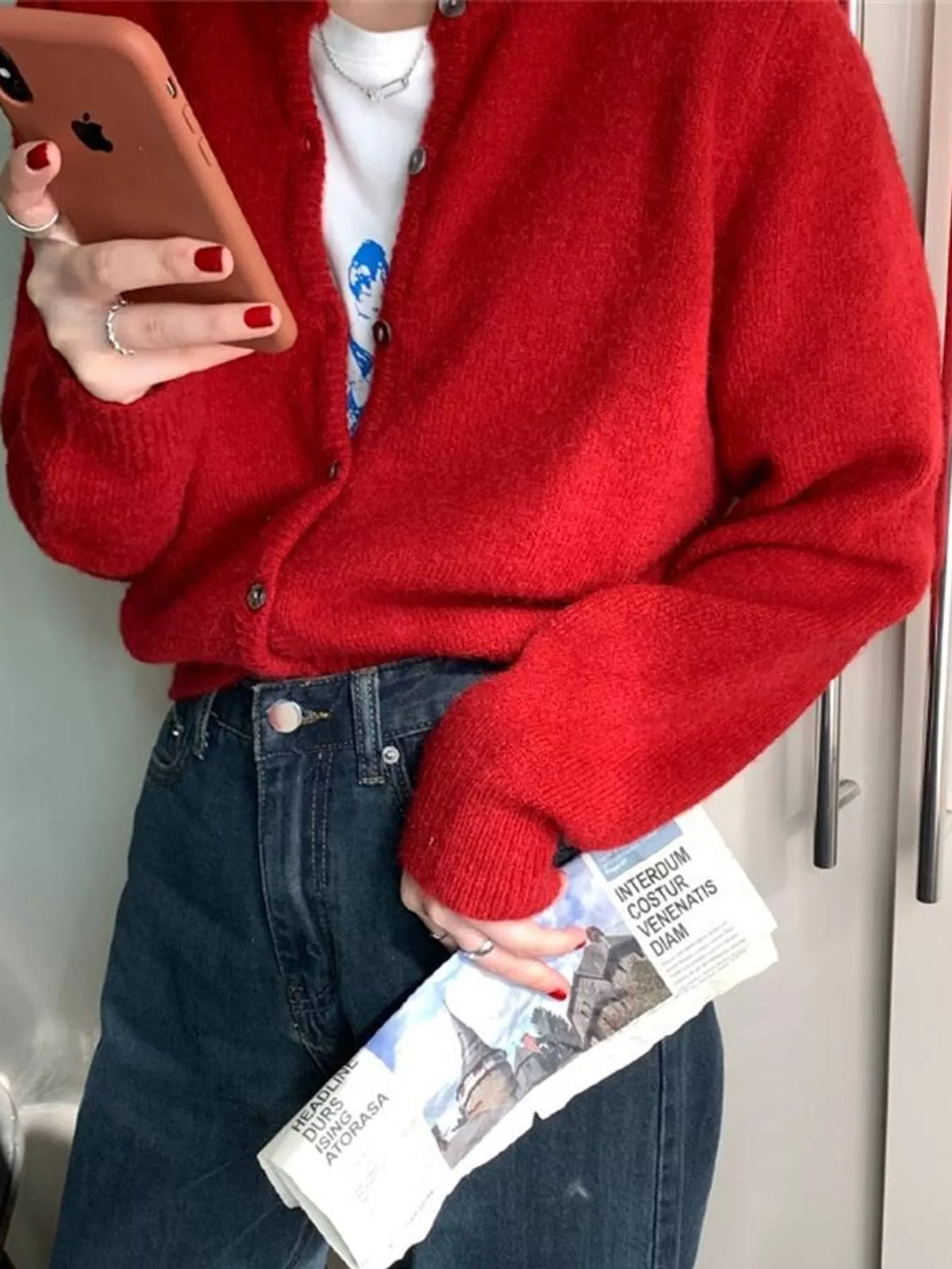 Crew Neck Button-Down Knit Cardigan