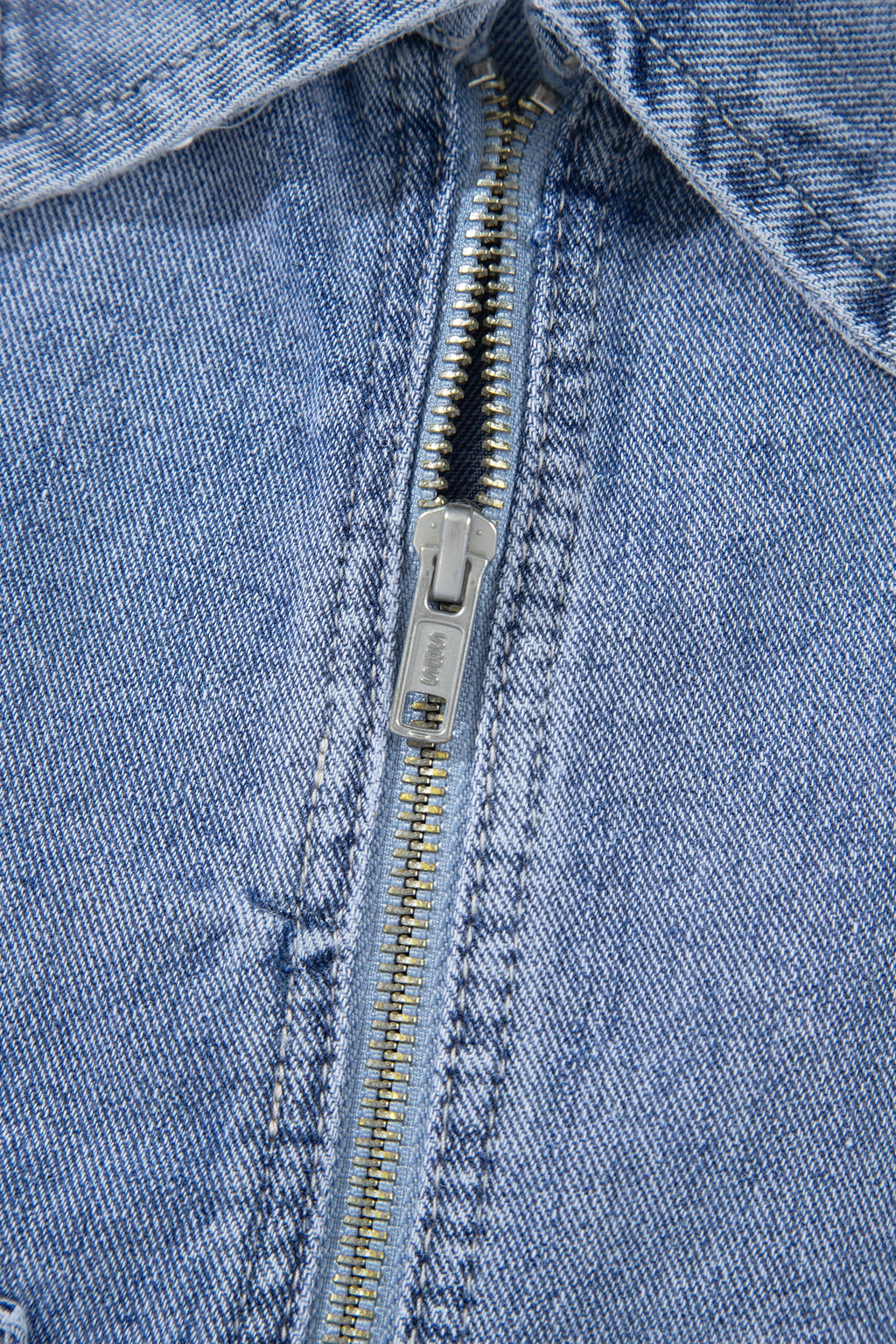 Beau Blue Studded Metal Zipper Rivet Pockets Long Sleeve Denim Jacket