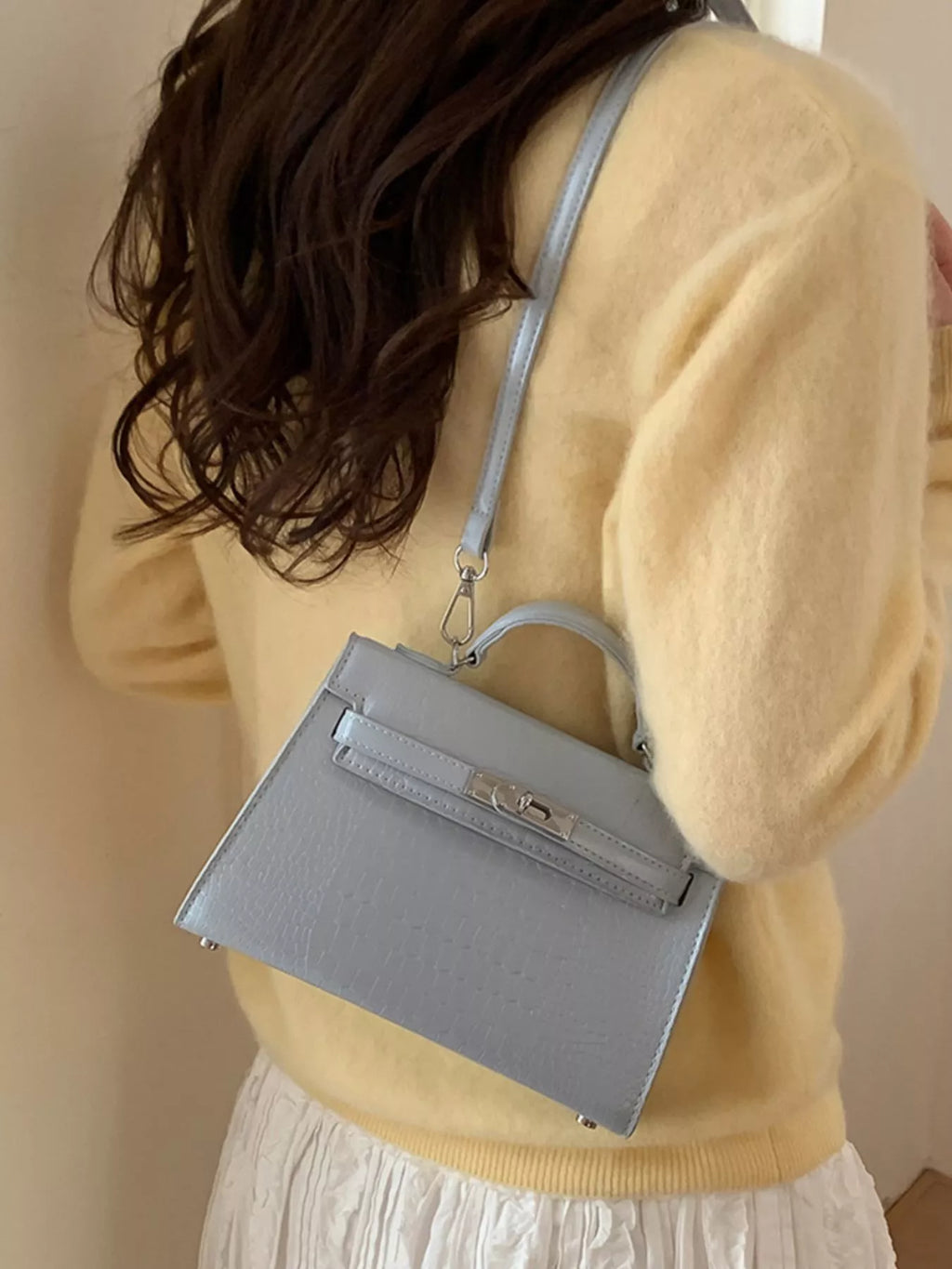 Croc-Embossed Top-Handle Crossbody Bag