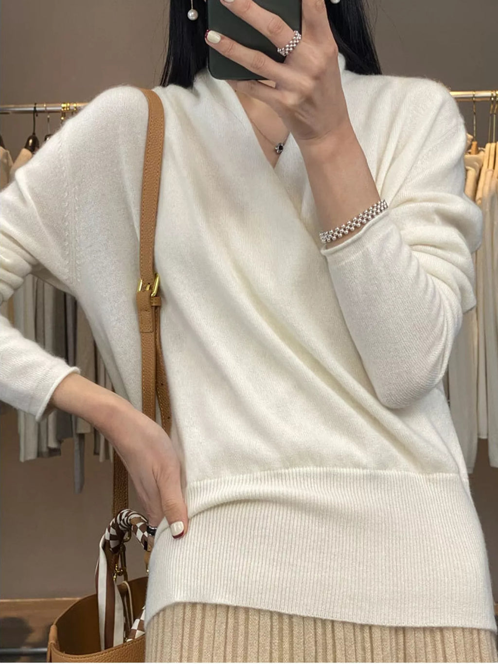 Wrap-Front Long Sleeve Sweater