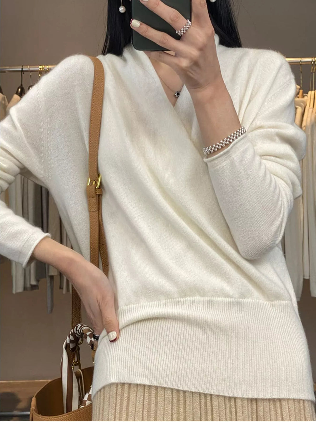 Wrap-Front Long Sleeve Sweater