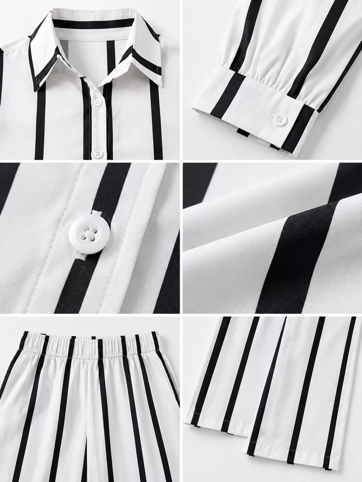 Striped Button-Down Shirt and Wide-Leg Pants Two-Piece Set