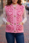 Leopard Button-Down Fuzzy Sweater Vest