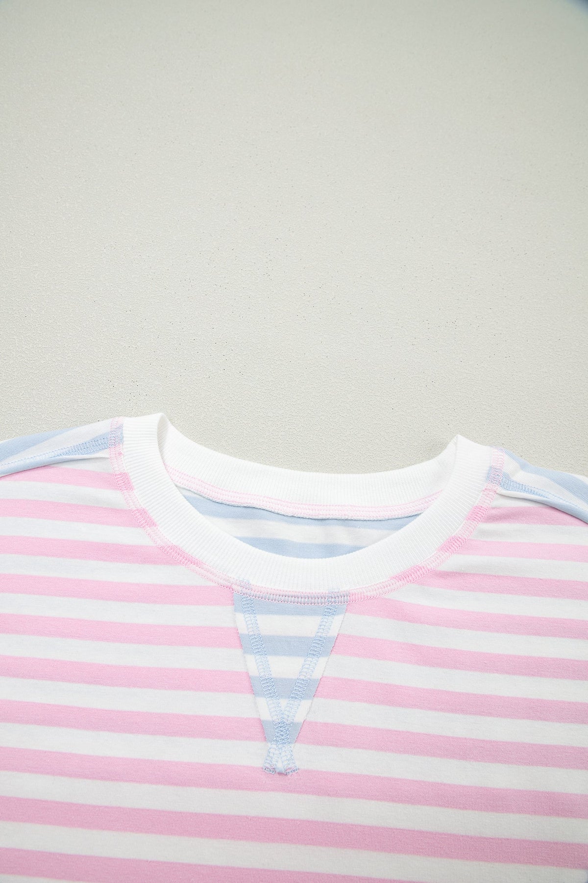 Stripe Oversize Dolman Sleeve Patchwork T-Shirt