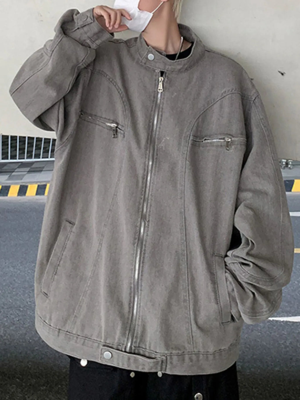 Men's Plus Size Zip Up Oversized Denim Jacket