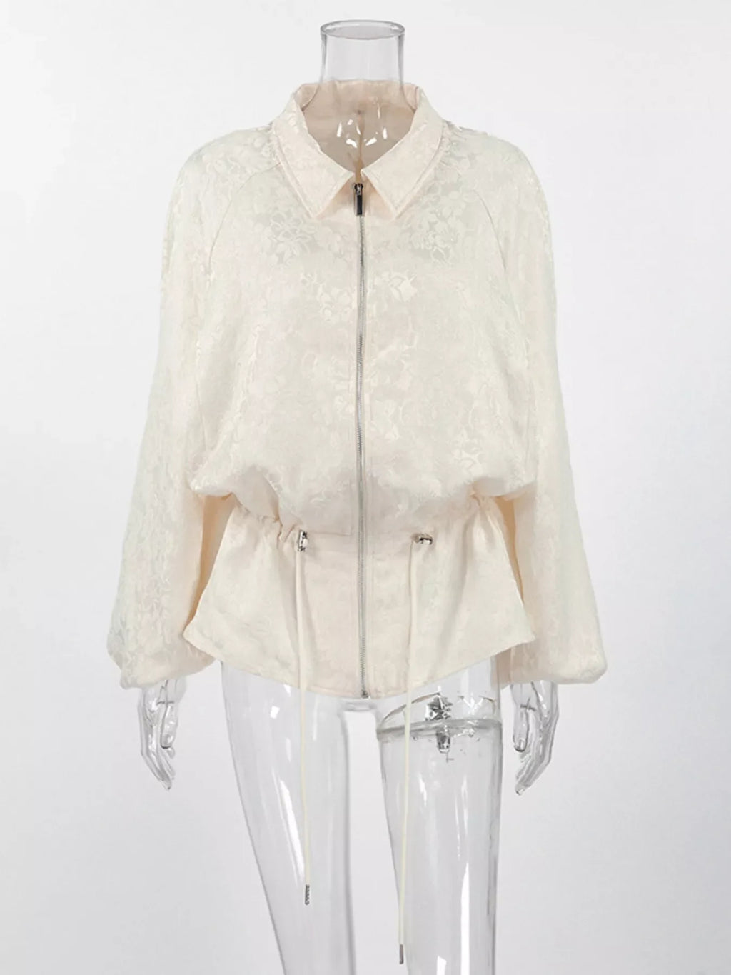Jacquard Bomber Jacket with Drawstring Waist