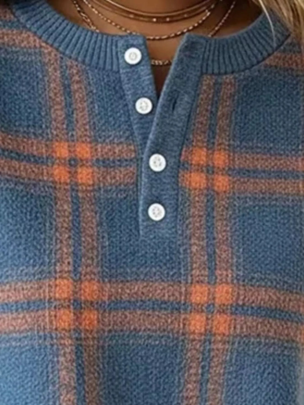 Full Size Plaid Button Detail Long Sleeve Sweatshirt Plus Size