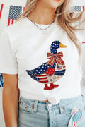 White Patriotic Patchwork Print Duck Graphic Tee