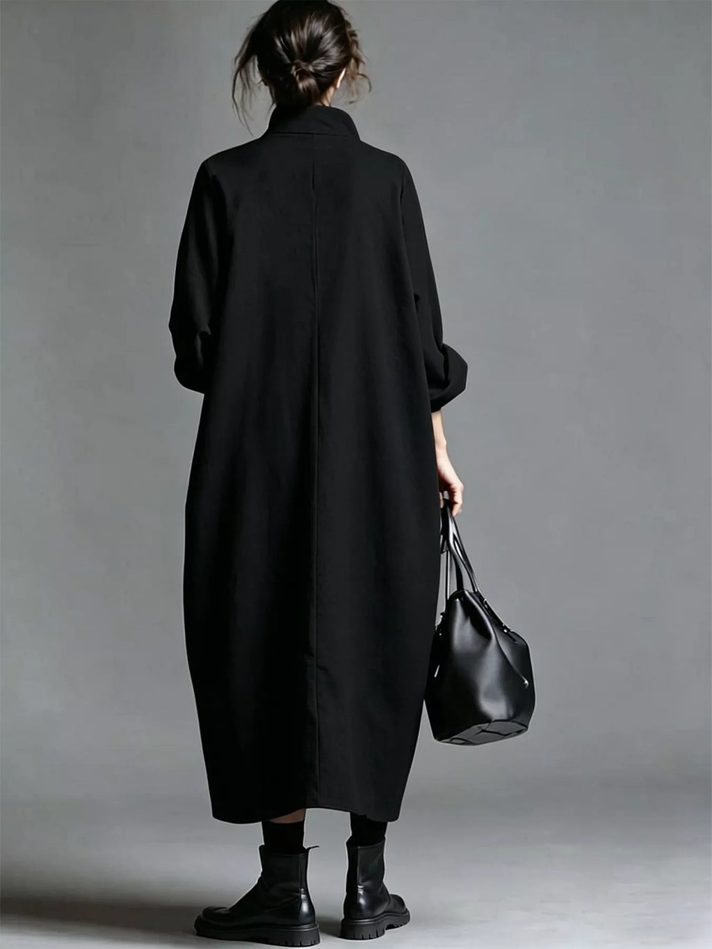 Full Size Loose-Fit Mock Neck Midi Dress with Pockets Plus Size