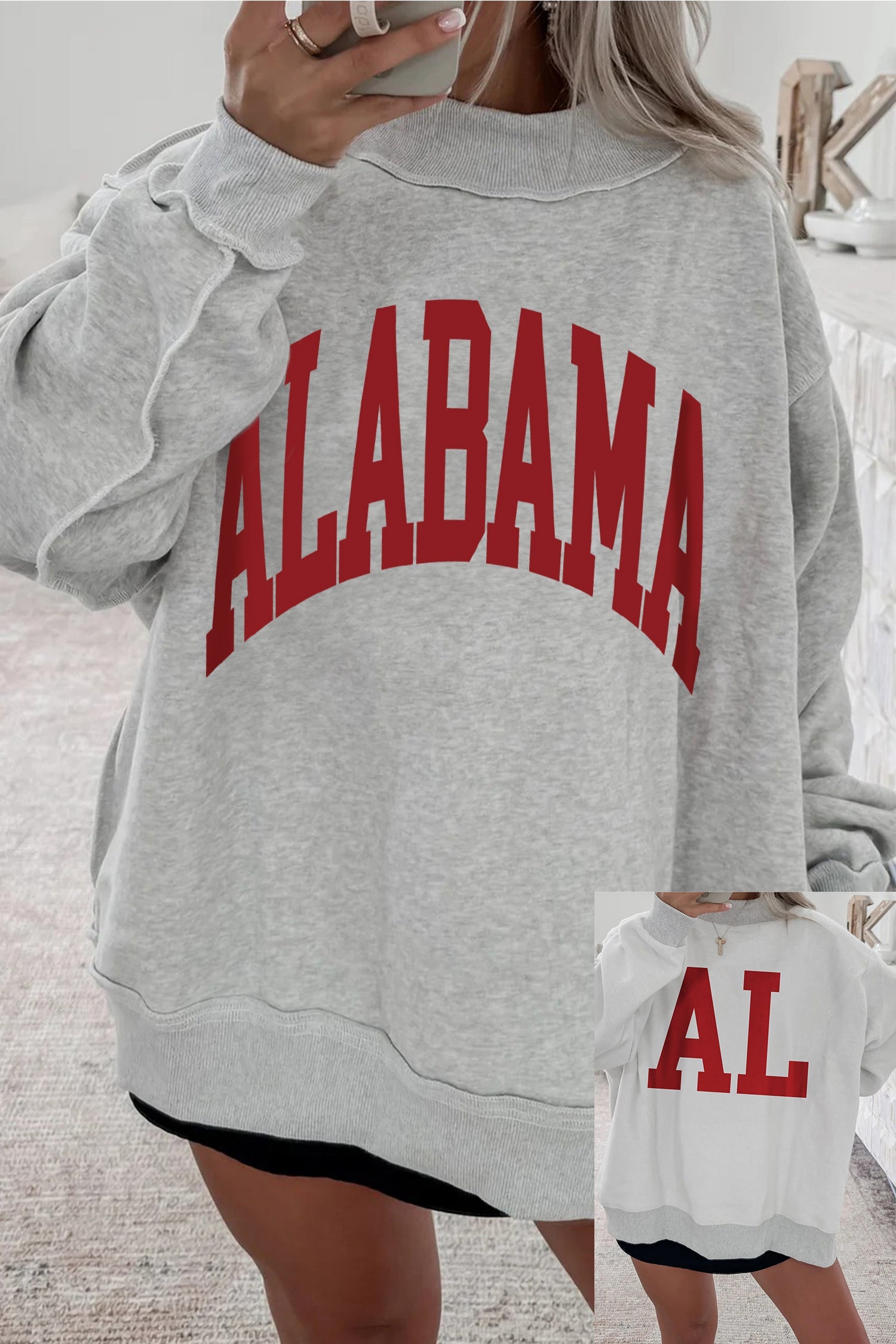 Light Grey AL Reversible Printed Ribbed Patchwork Mock Neck Sweatshirt