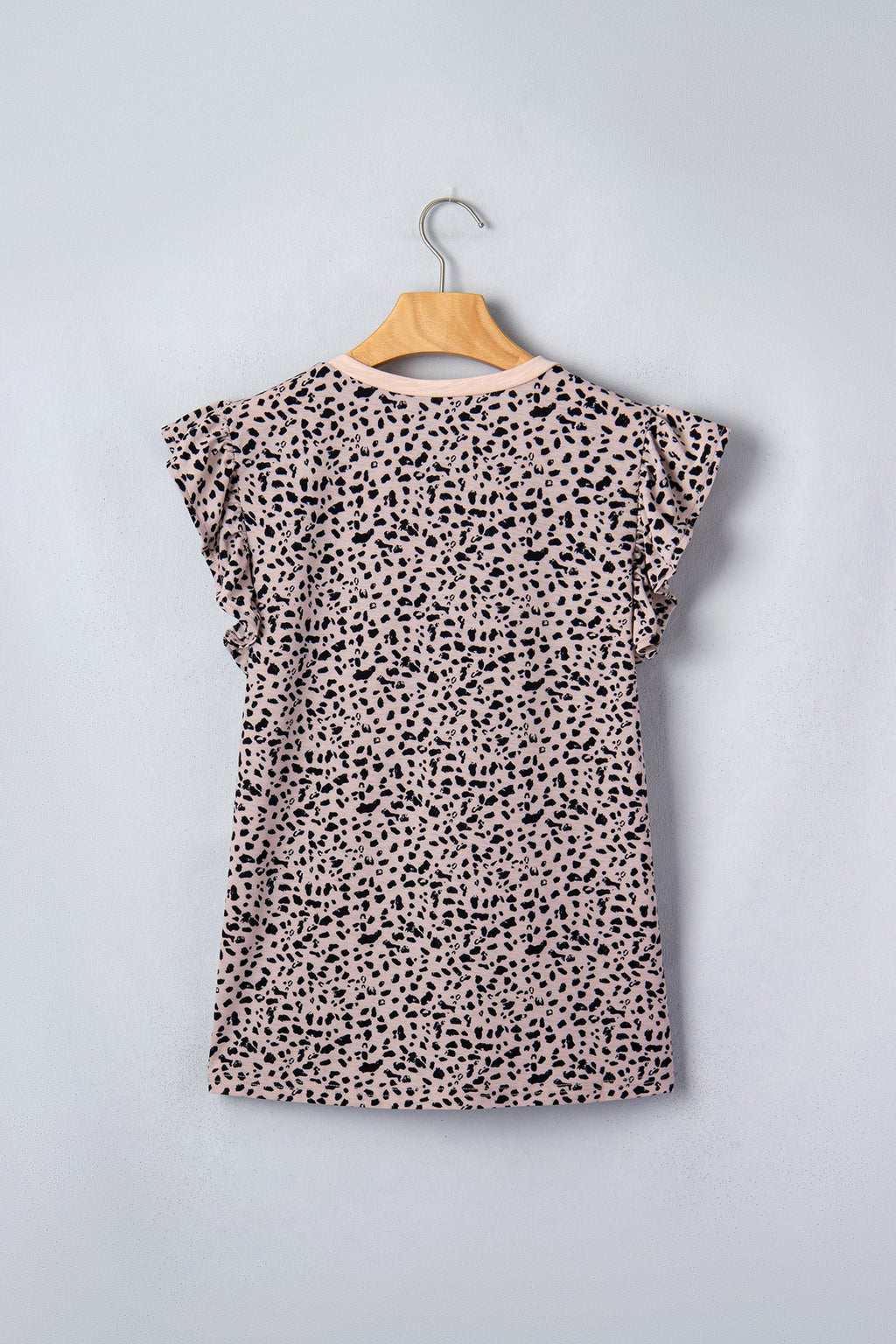 Black Cheetah Print V Neck Ruffle Trim Loose Tank Top