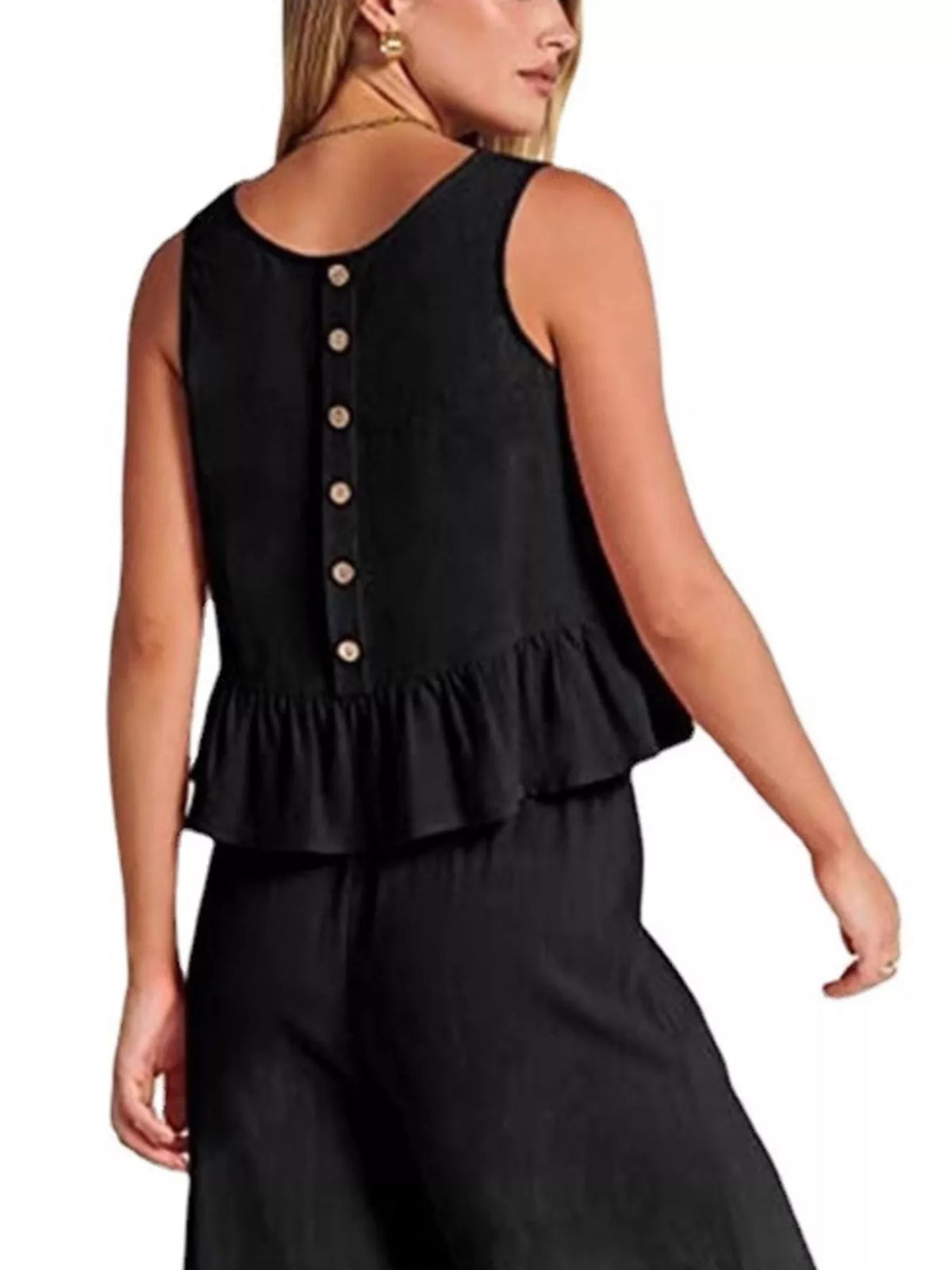 Full Size Ruffled Hem Sleeveless Top and Wide-Leg Pants Set Plus Size