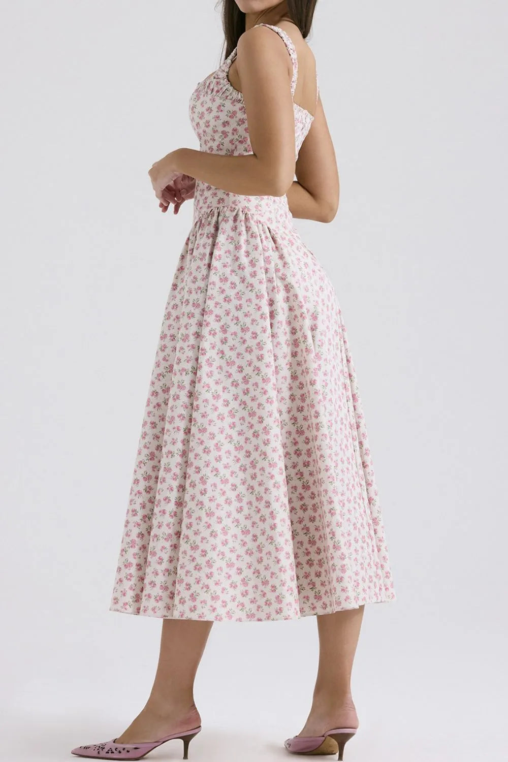 Floral Square Neck Wide Strap Midi Dress