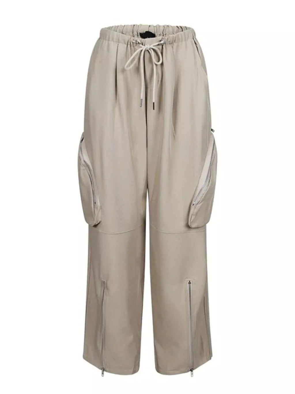 Drawstring Cargo Pants with Zipper Accents