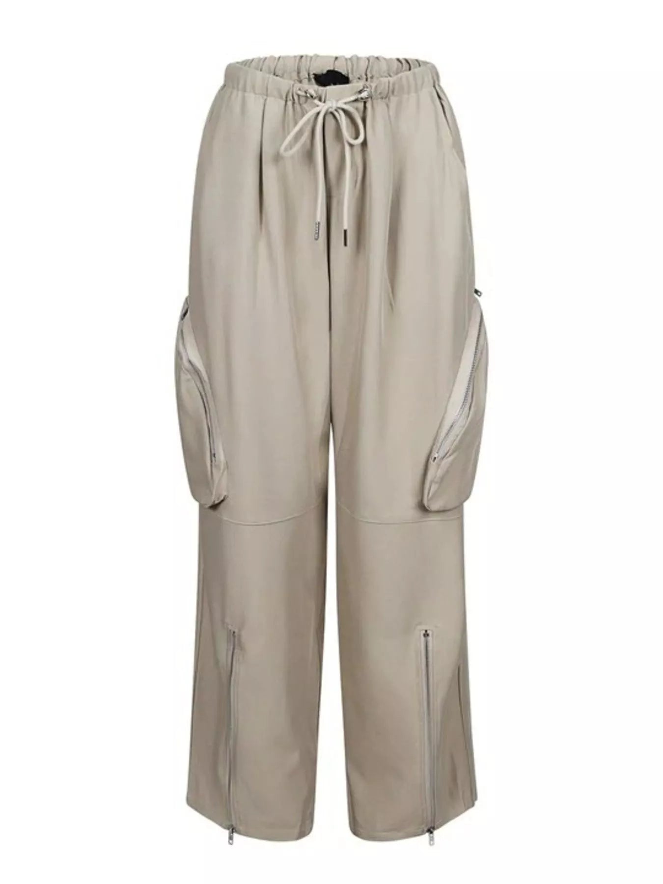 Drawstring Cargo Pants with Zipper Accents