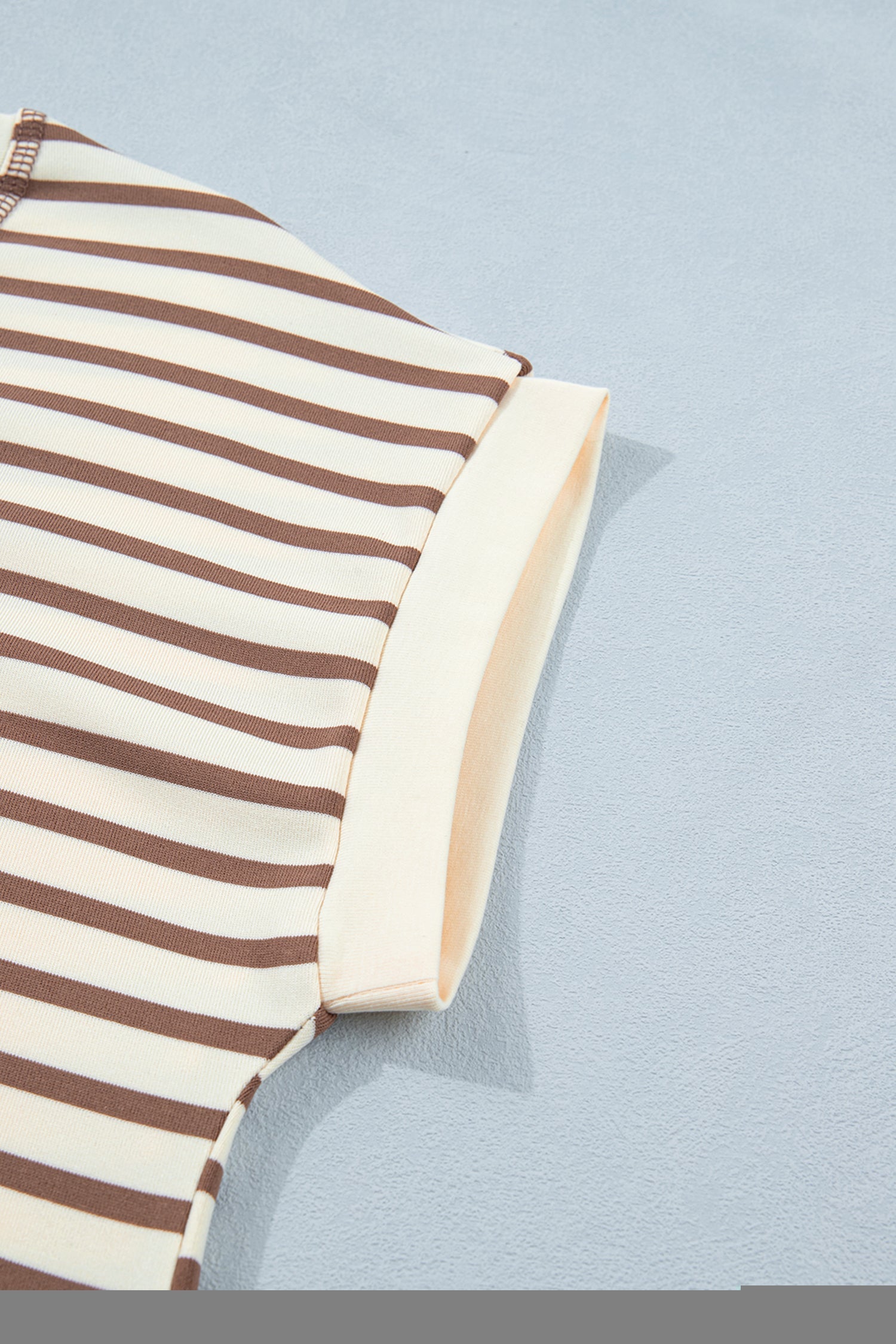 Khaki Stripe Half Buttons Round Neck T Shirt