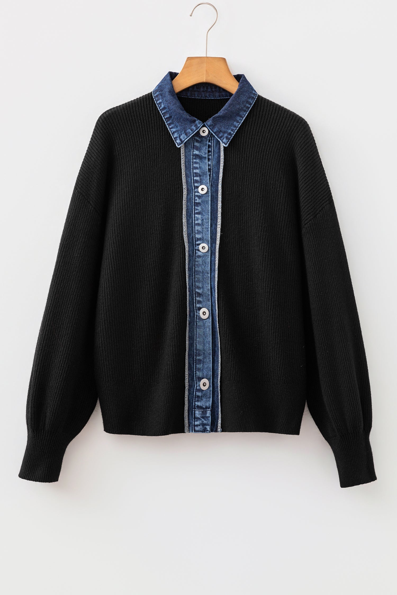 Drop Shoulder Placket Shirt Collar Long Sleeve Cardigan