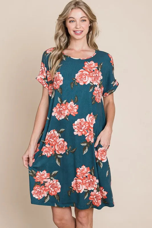 Floral Tee Dress with Pockets
