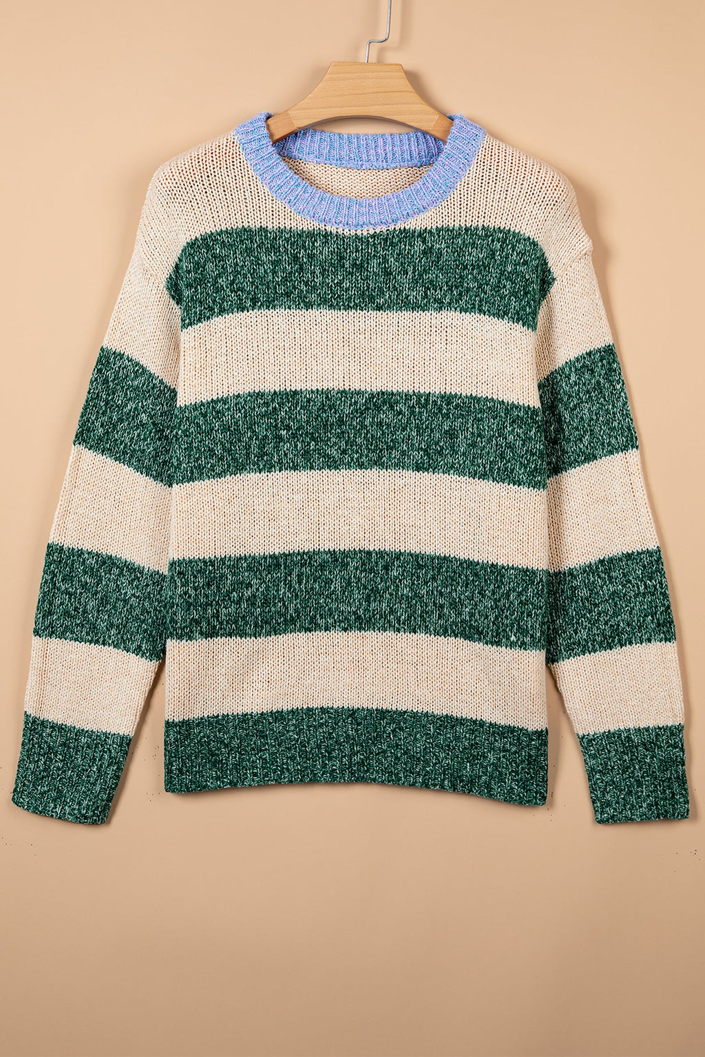 Green Stripe Striped Colorblock Drop Shoulder Pullover Sweater