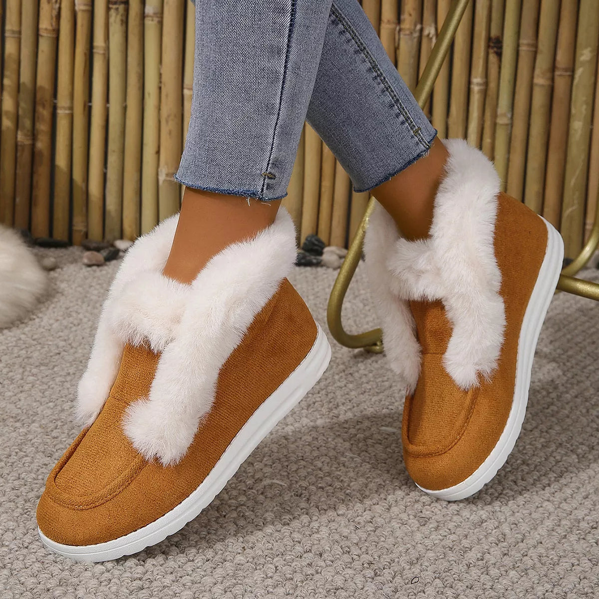 Cozy Fuzzy Trim Ankle Boots