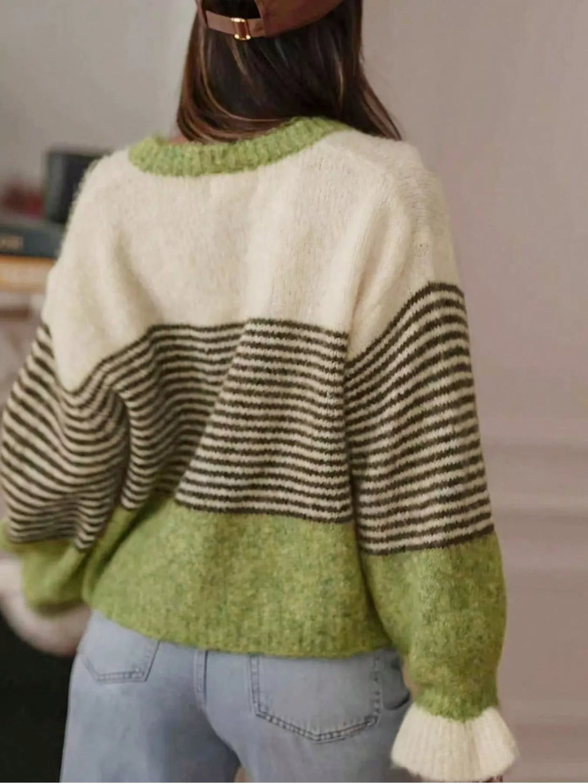 Striped Color-Block Button-Down Cardigan