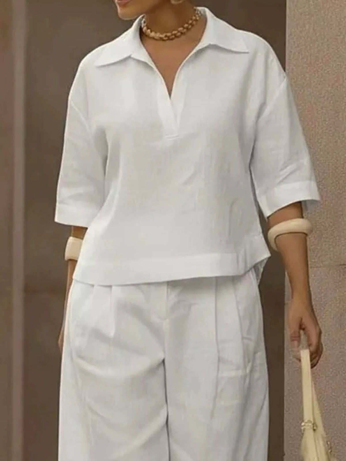 Full Size 3/4 Sleeve Top and Wide Leg Pants Set Plus Size