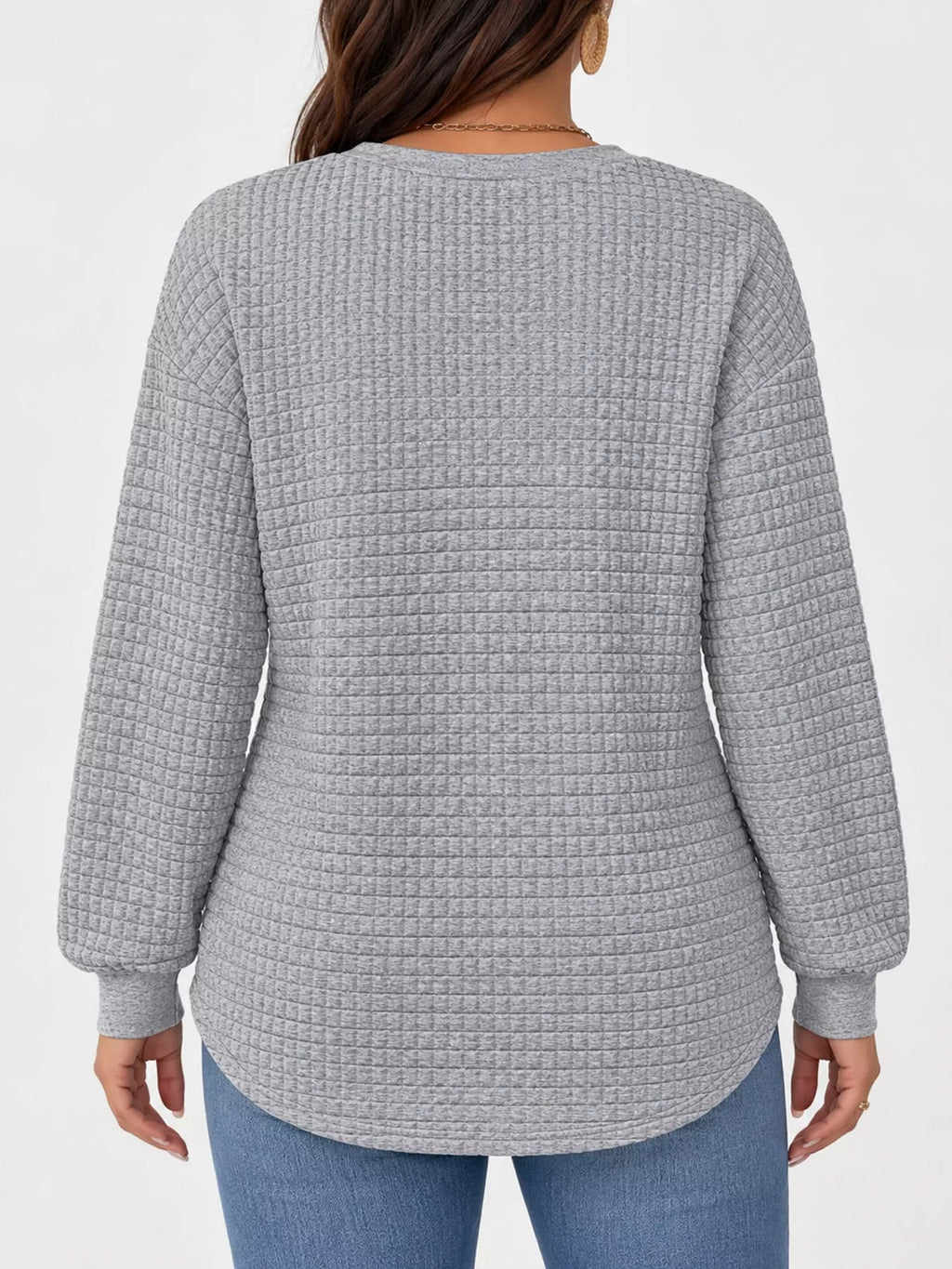 Plus Size Textured Waffle Knit Crew Neck Sweatshirt