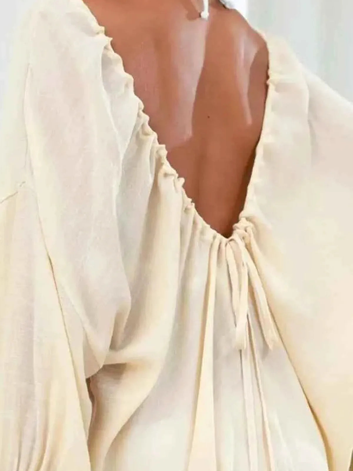 Backless Drawstring Back Flounce Sleeve Beach Cover-Up