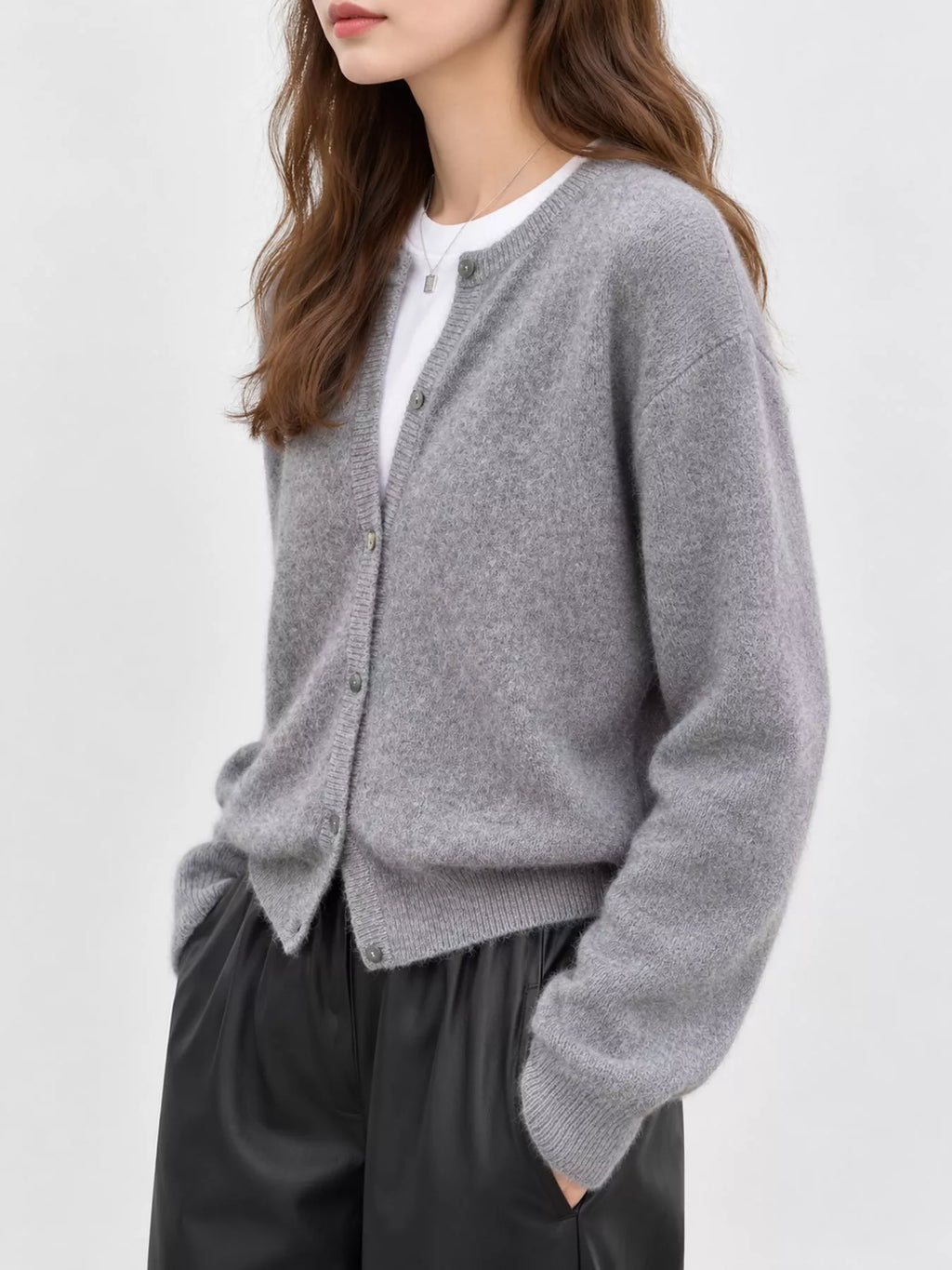 Crew Neck Button-Down Knit Cardigan