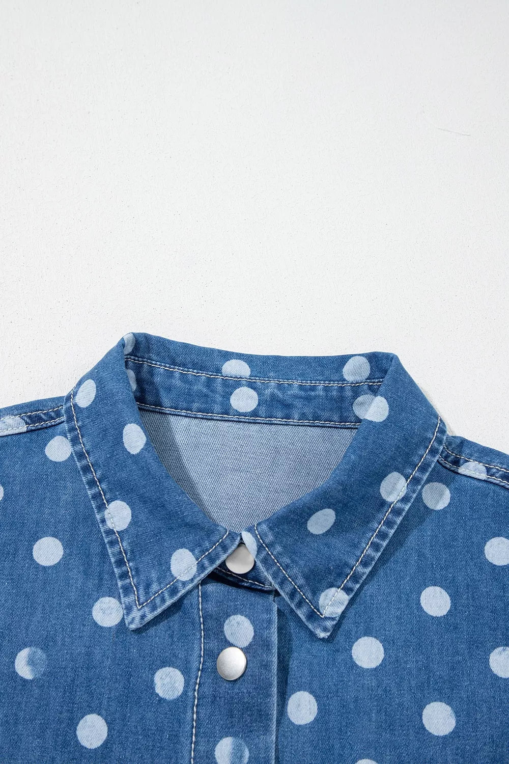 Polka Dot Long Sleeve Collar Shift Tunic Denim Jacket