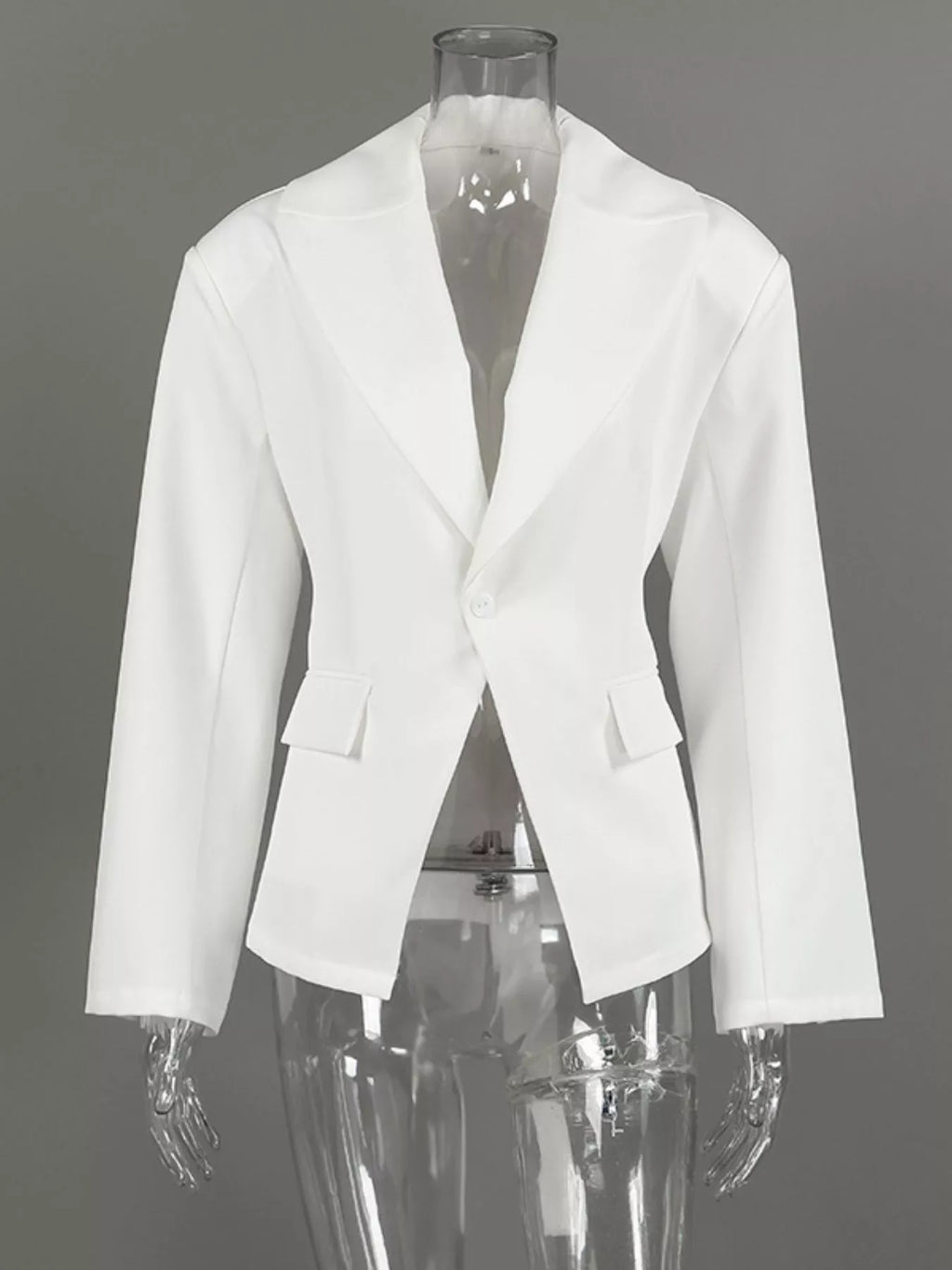 One Button Padded Shoulders Blazer