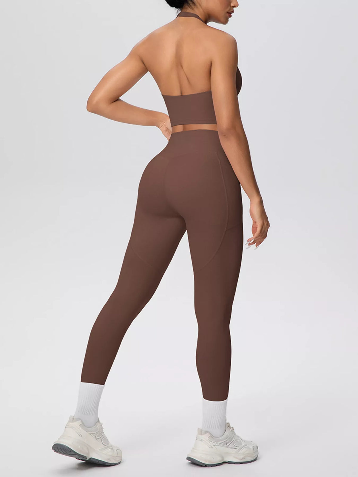Halter Neck Crop Top and High-Waisted Leggings Active Set