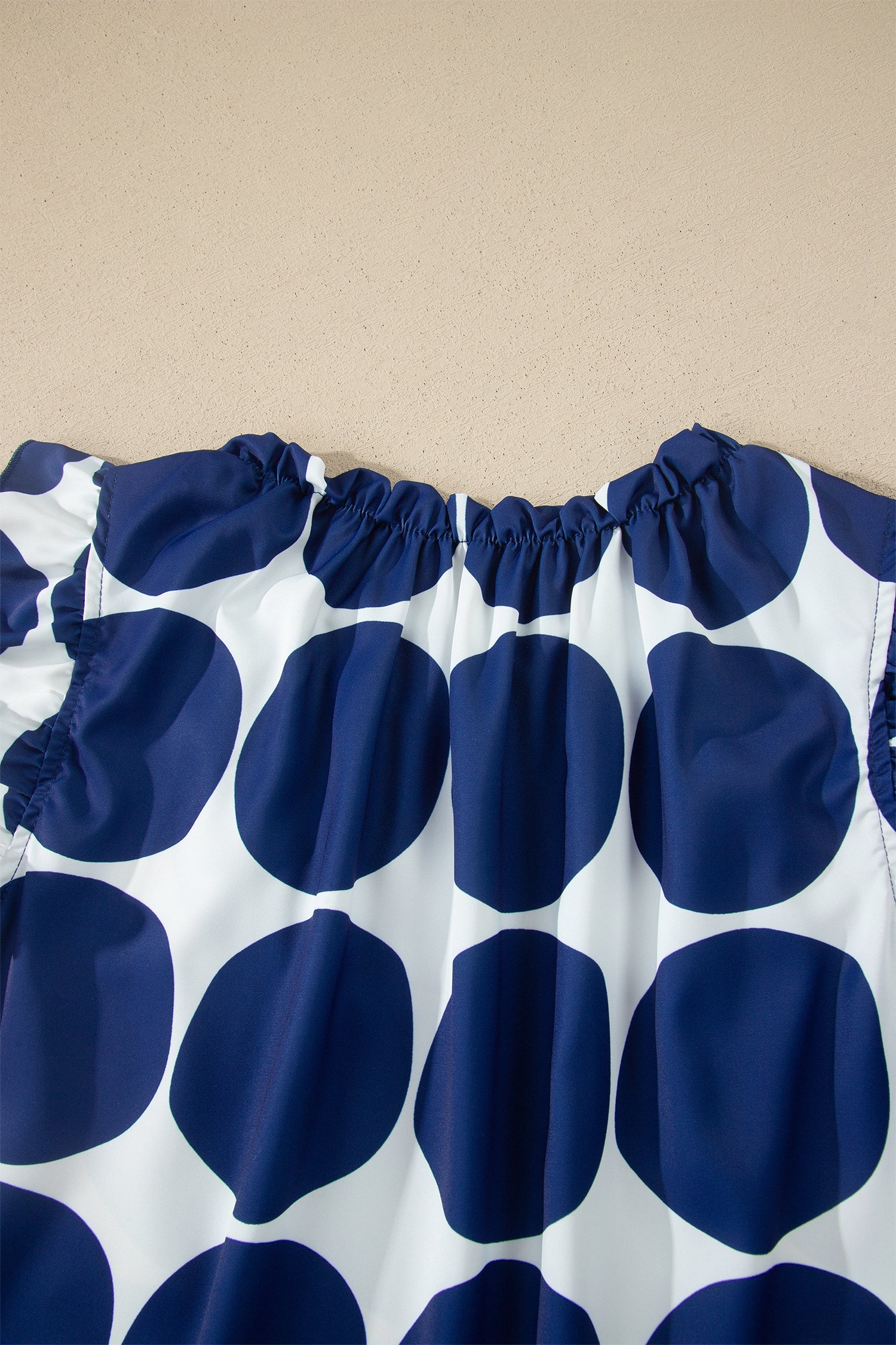 Blue Polka Dot Print Frilled Round Neck Shift Tank Top