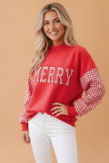 MERRY Gingham Patchwork Oversized Sweatshirt