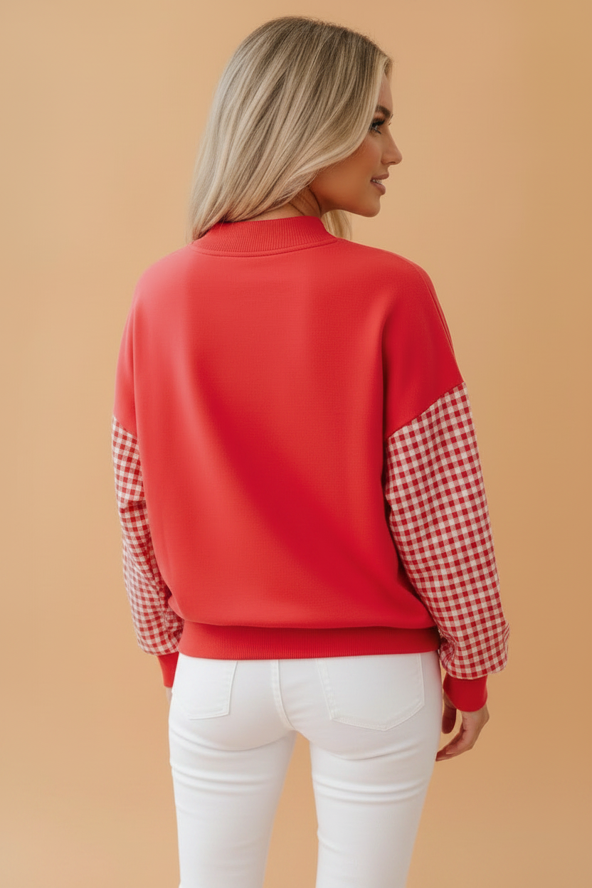 MERRY Gingham Patchwork Oversized Sweatshirt