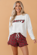 Christmas MERRY Graphic Top & Plaid Shorts Set