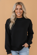 Solid Mock Neck Drop Shoulder Oversize Sweatshirt