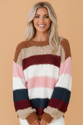 Stripe Chunky Knit Drop Shoulder Long Sleeve Sweater