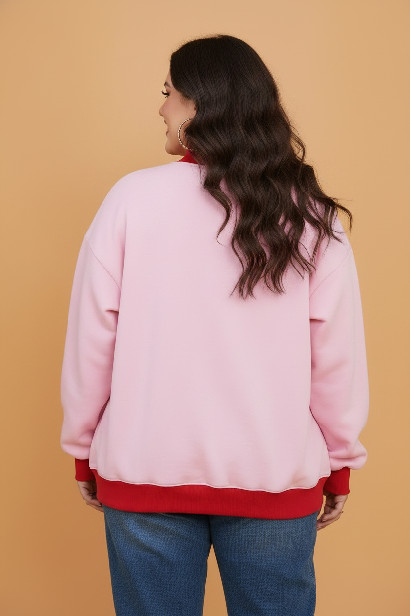 Plus Size Colorblock Contrast Trim Long Sleeve Sweatshirt