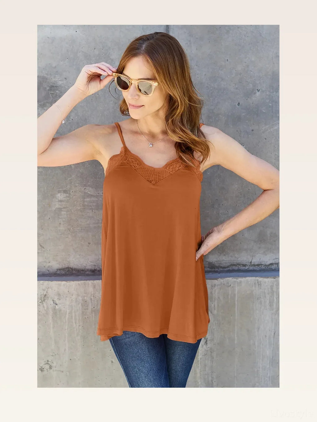 V-Neck Cami with Lace Trim