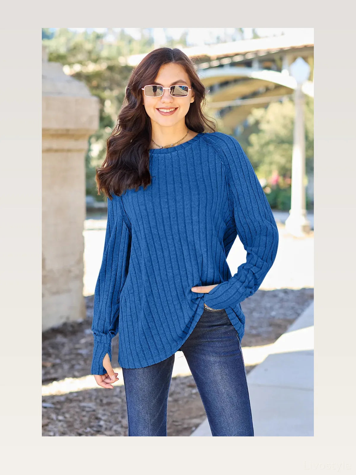 Ribbed Knit Long Sleeve Top