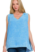 Double Gauze Raw Edge Acid Washed Tank Top in Deep Sky