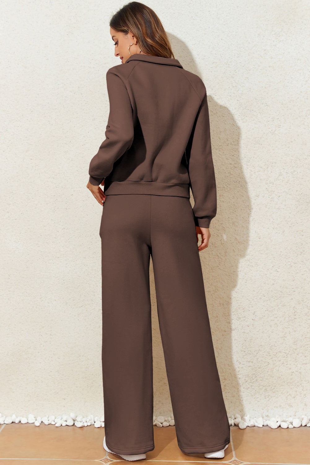Solid Collared Sweatshirt and Pants Set