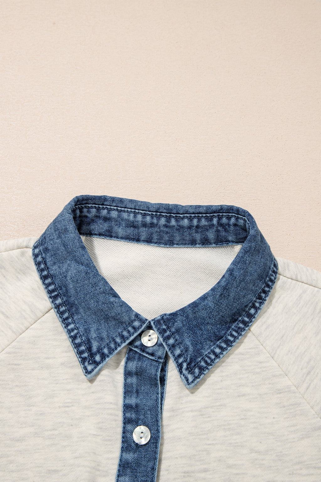 Gray Denim Collar Patchwork Long Sleeve Pullover Top