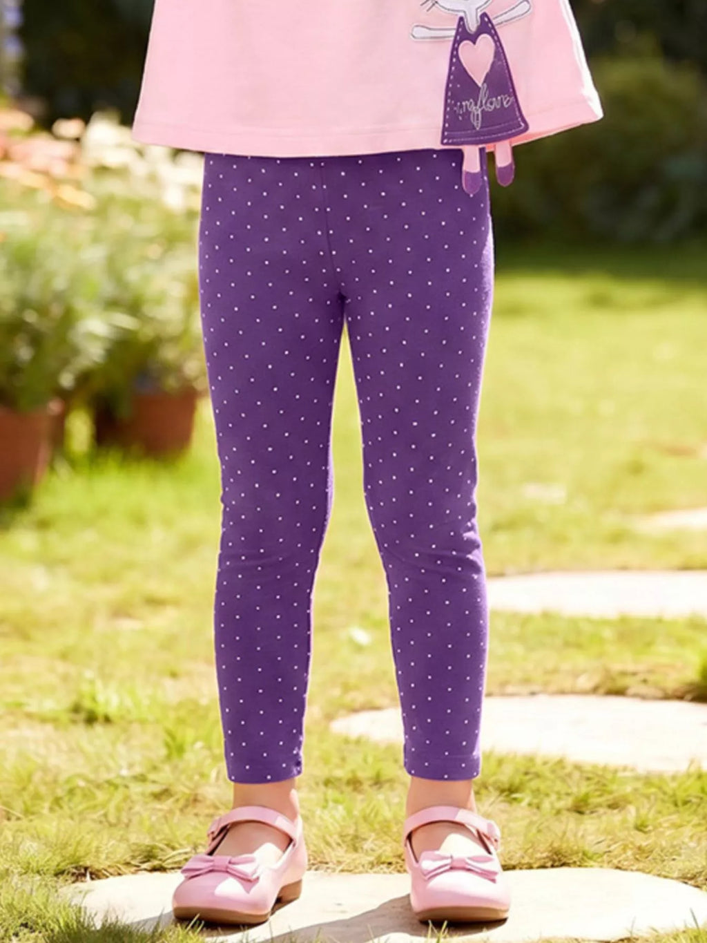 Children's Cat Applique Long Sleeve Top and Polka Dot Leggings Set