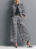 Tweed Cropped Jacket and Wide-Leg Pants Set