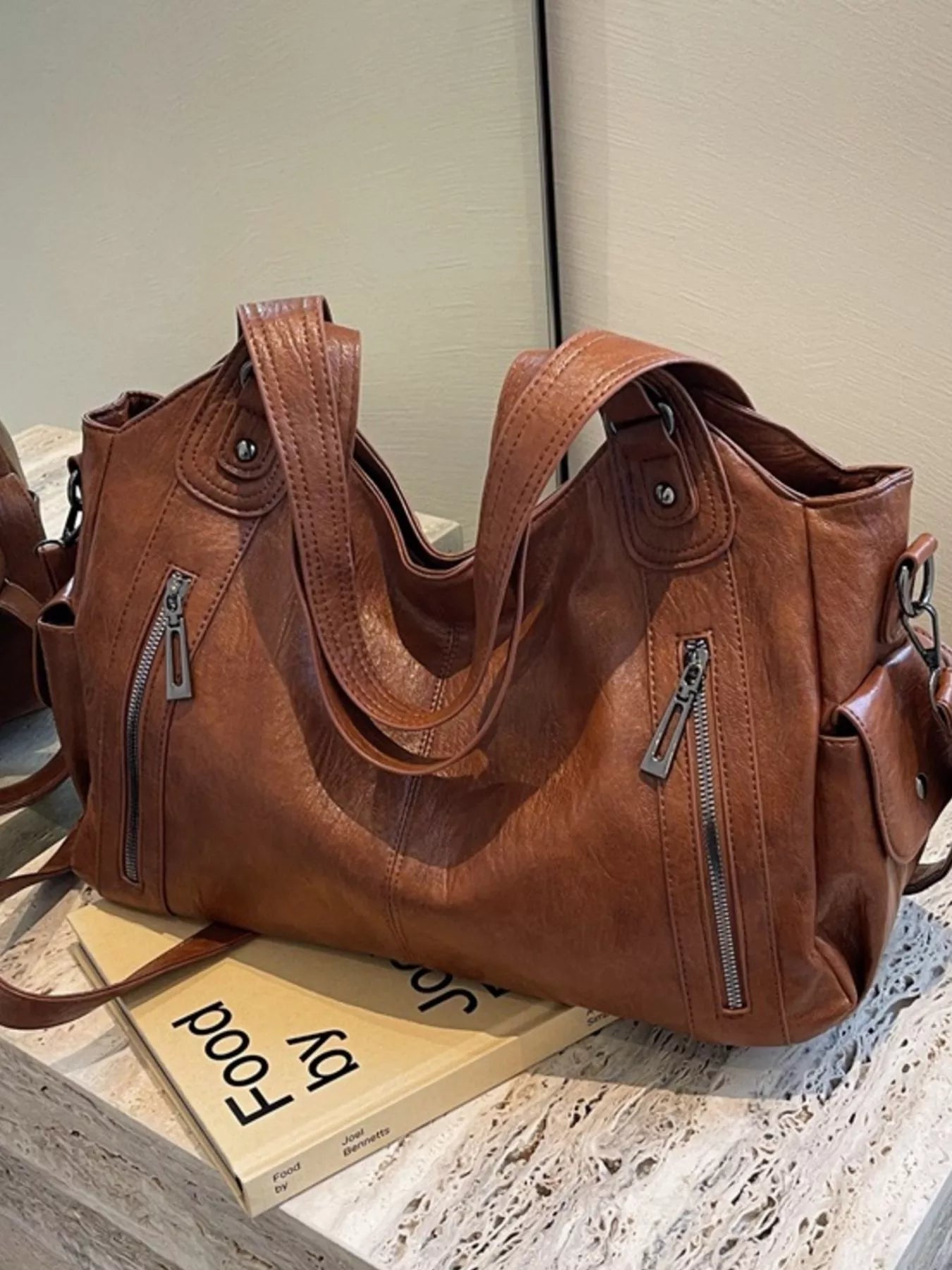 Vintage Style Zipper Front Handbag