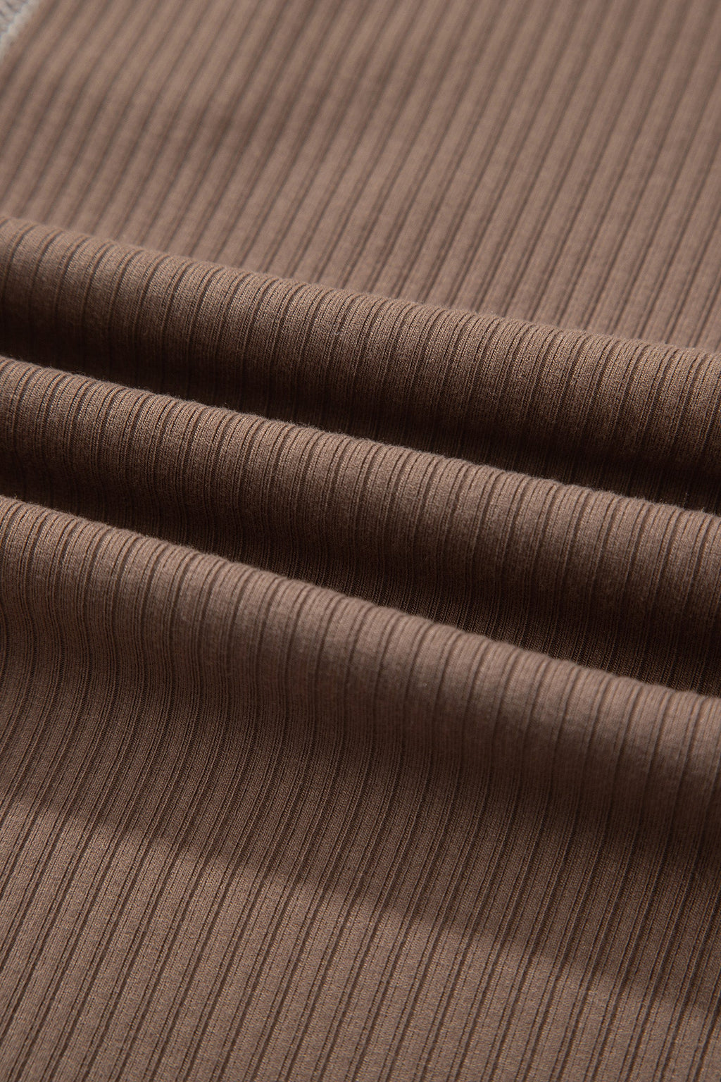 Dark Khaki V Neck Ribbed Stitched Detail Long Sleeve Top