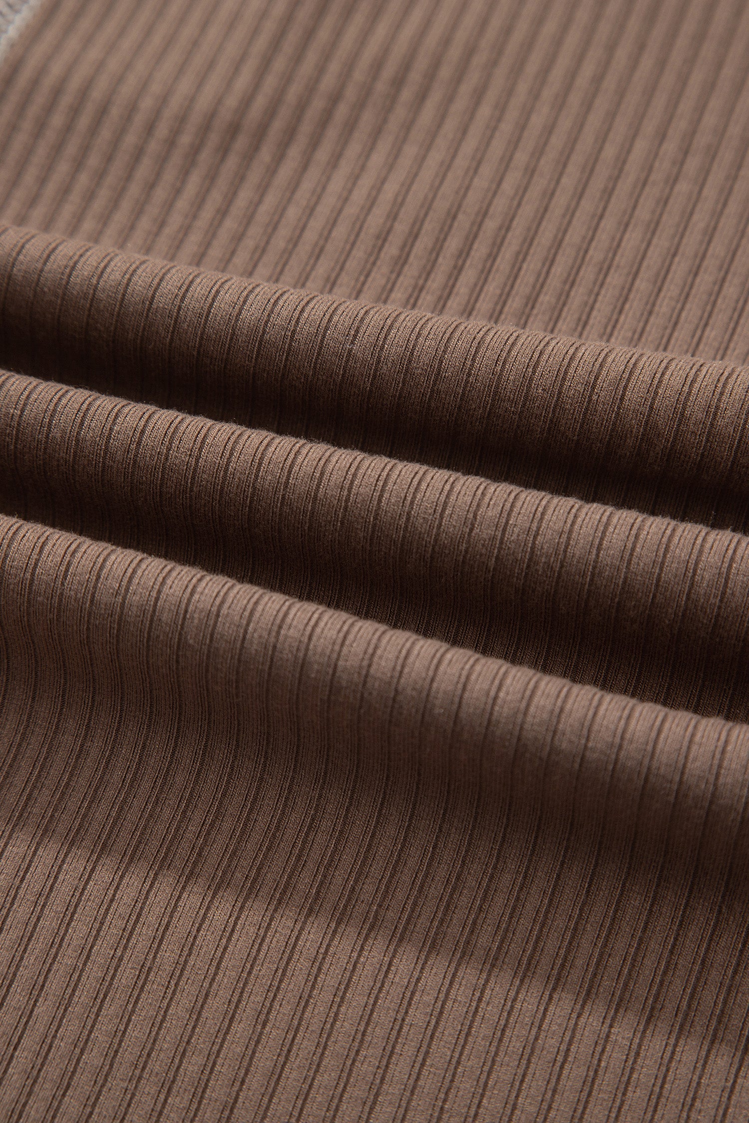 Dark Khaki V Neck Ribbed Stitched Detail Long Sleeve Top